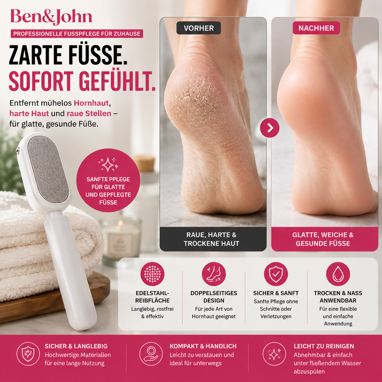 Ben&John™ Hornhautentferner - Glatte, weiche Füße in Sekunden | 1+1 GRATIS