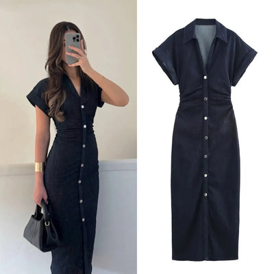 1975 Sculpted Silhouette Denim Dress
